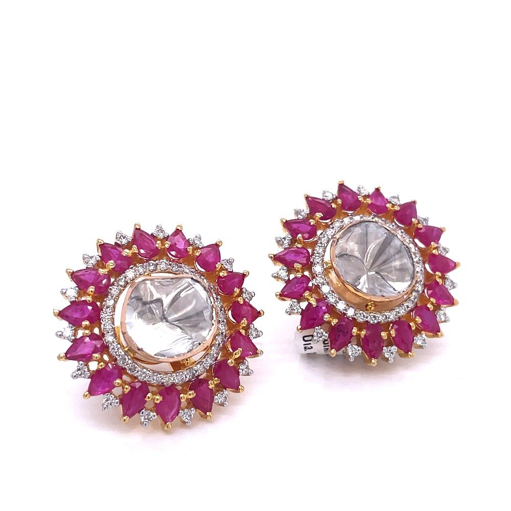 14k uncut diamond and ruby  earrings