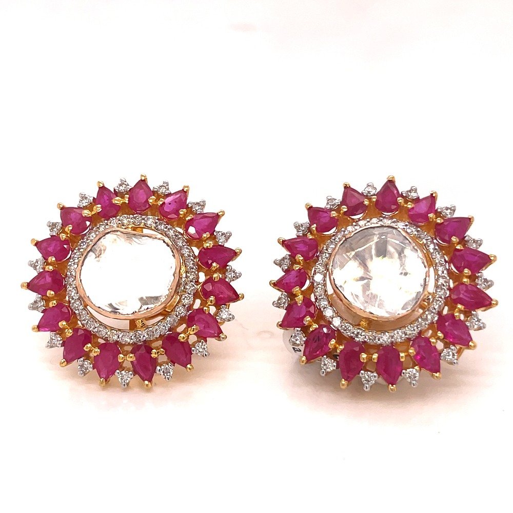 14k uncut diamond and ruby  earrings